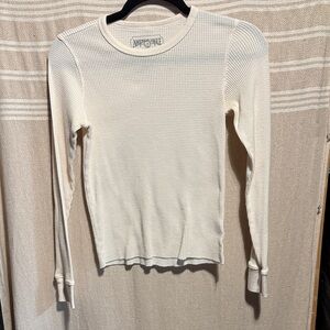 American Eagle Outfitters Ivory Waffle Long Sleeve Tee